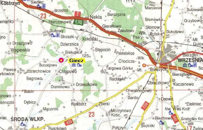 Mapa okolicy Giecza